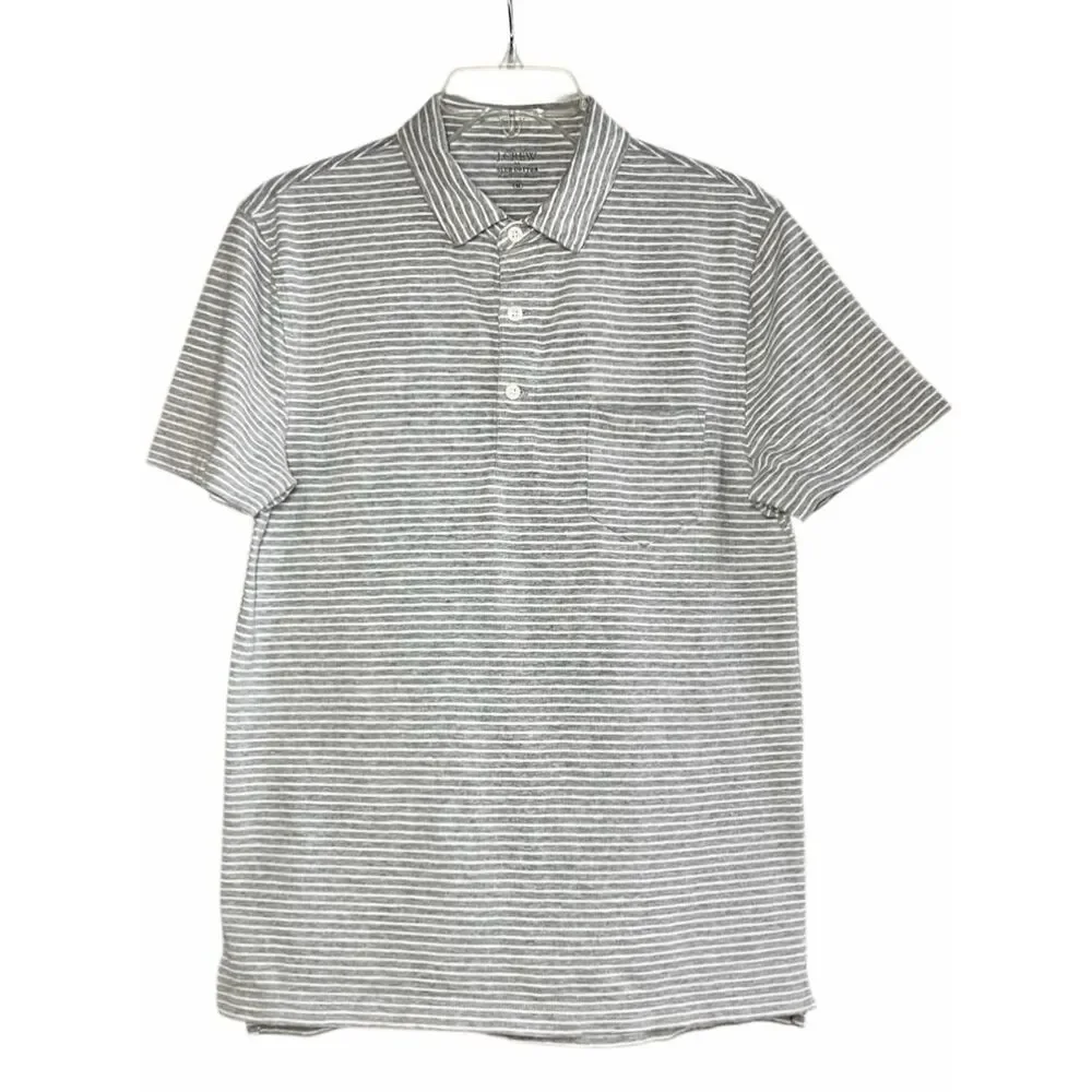 J Crew Slub Cotton Striped Polo in Grey/White Mens M